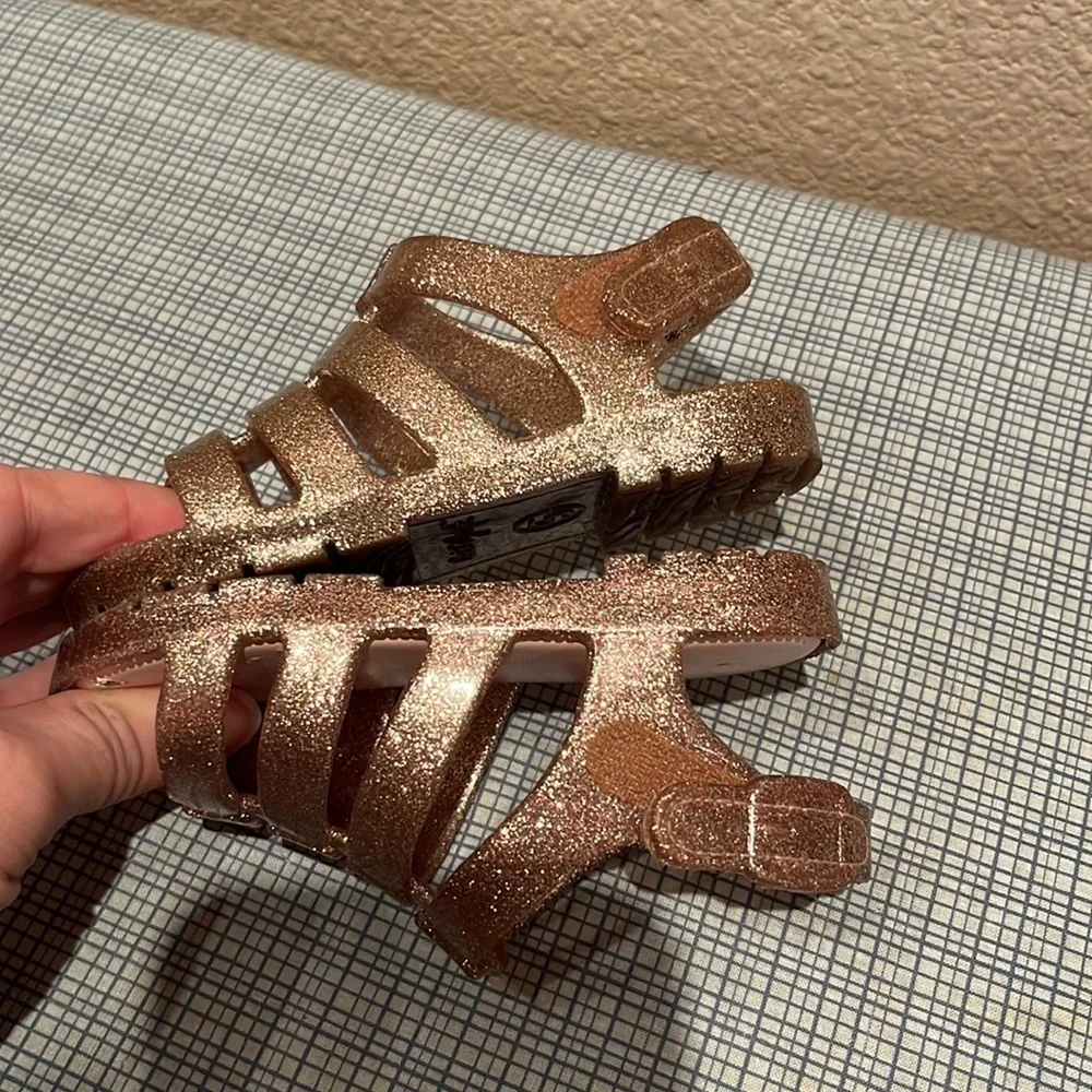 Rose Gold Pink Gold Glitter Jelly Sandals Cat and Jack Size 5